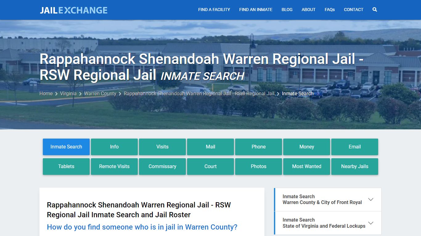 Rappahannock Shenandoah Warren Regional Jail - RSW Regional Jail Inmate ...